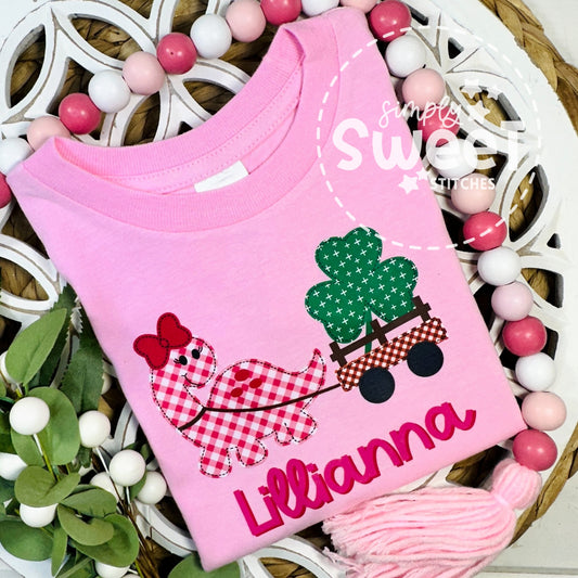 2705 - DINOSAUR WITH CLOVER GIRL - HEAT PRESS CHILD SHIRT