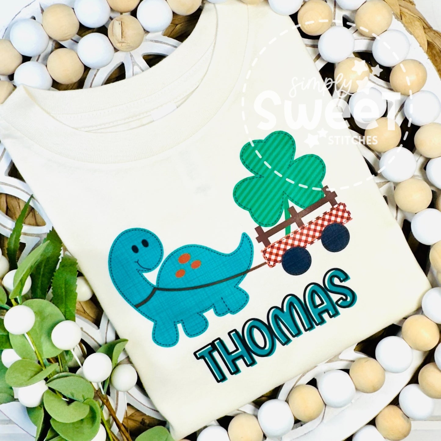 2704 - DINOSAUR WITH CLOVER BOY - HEAT PRESS CHILD SHIRT