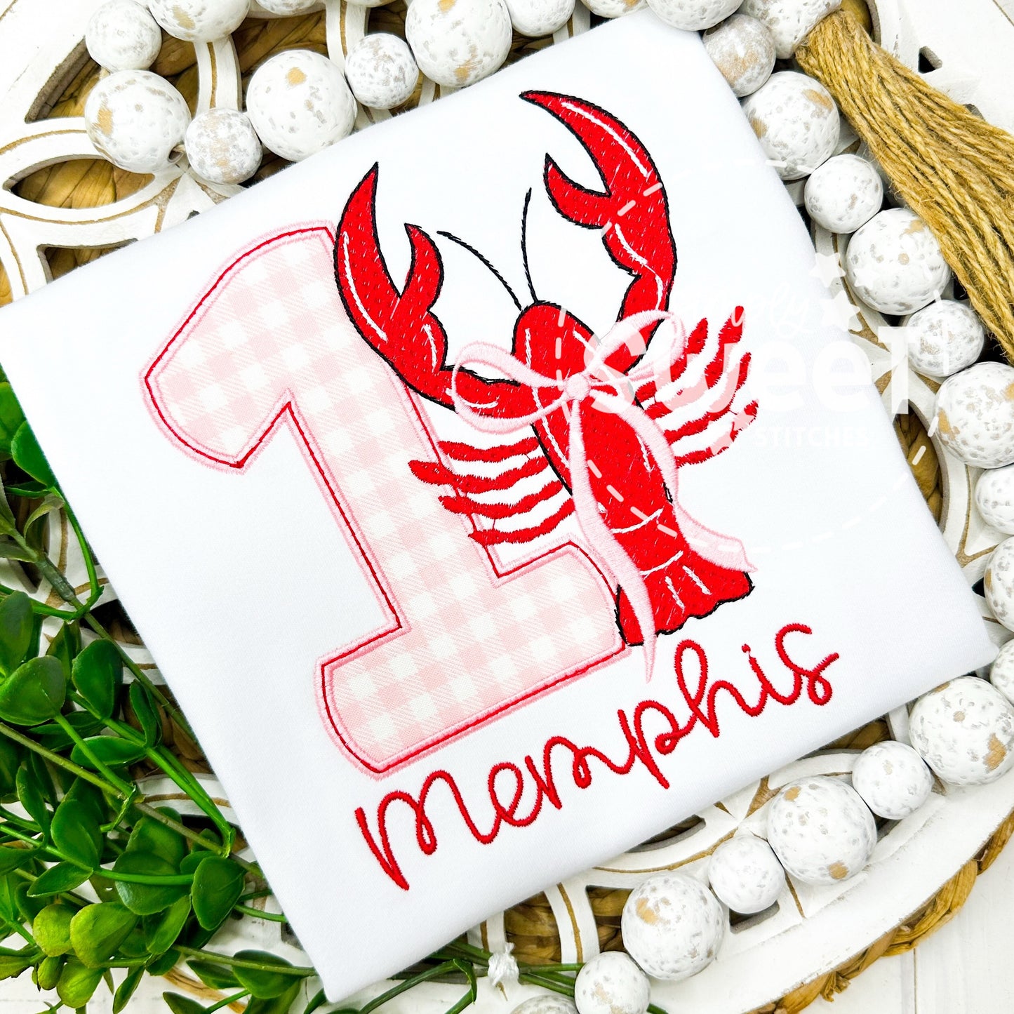 2951 | CRAWFISH BIRTHDAY NUMBER | APPLIQUE CHILD SHIRT
