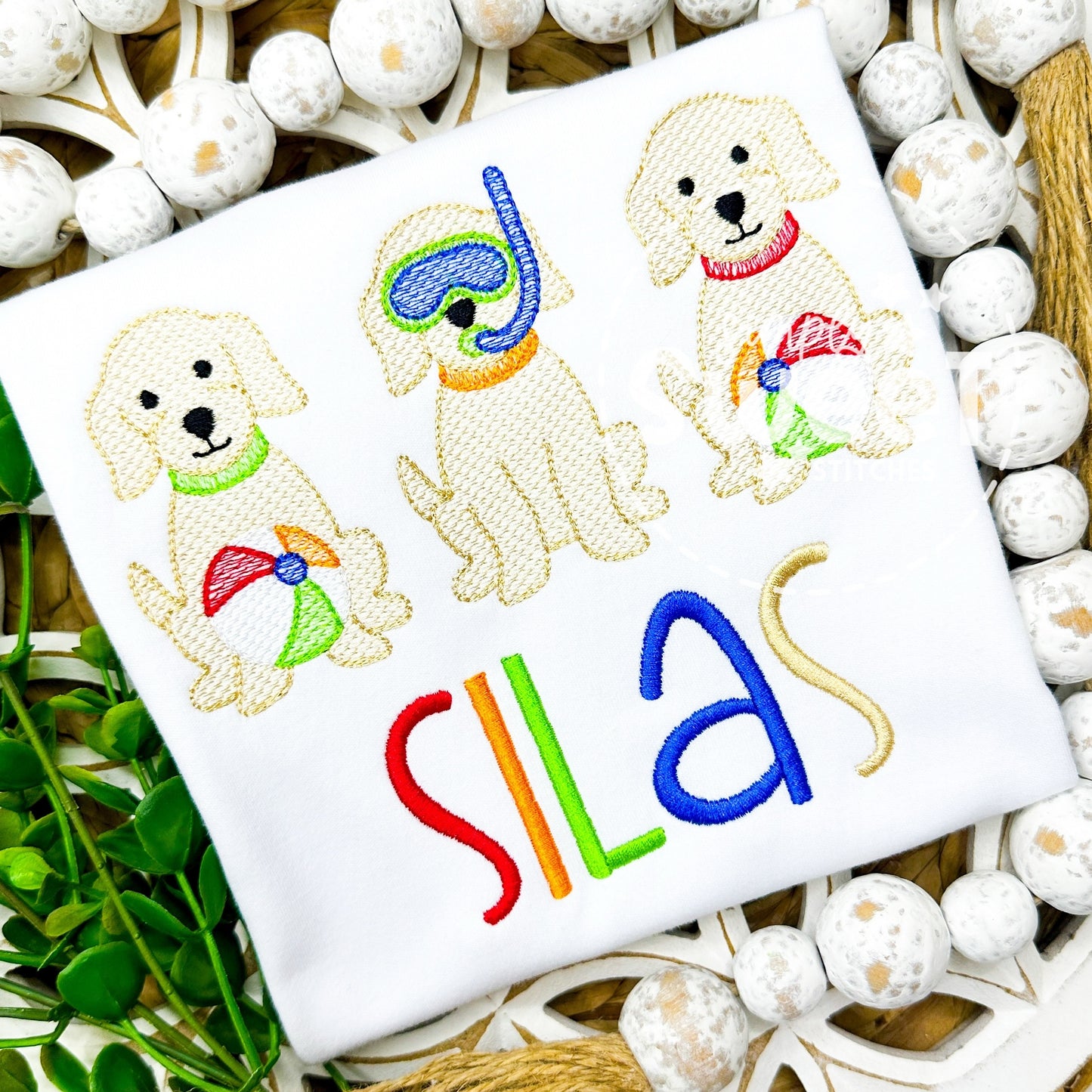 2958 | BEACH BUDDY PUPPY TRIO | APPLIQUE CHILD SHIRT