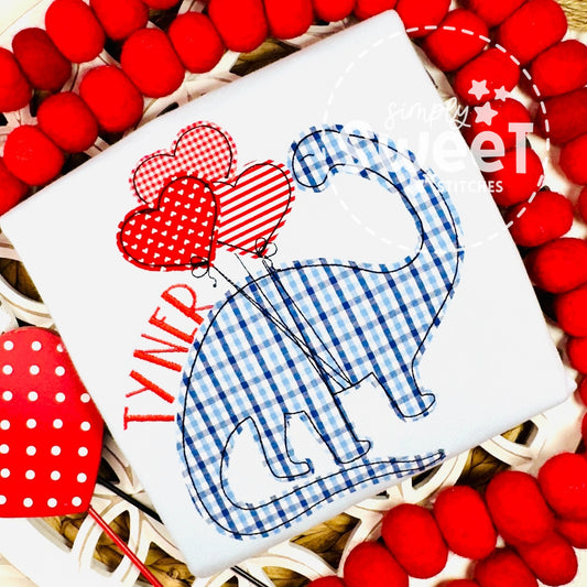 1485 - VALENTINE DINOSAUR - APPLIQUE CHILD SHIRT