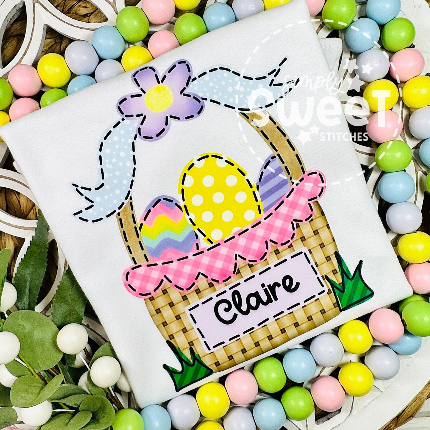 2699 - EASTER BASKET WITH BOW - HEAT PRESS CHILD SHIRT