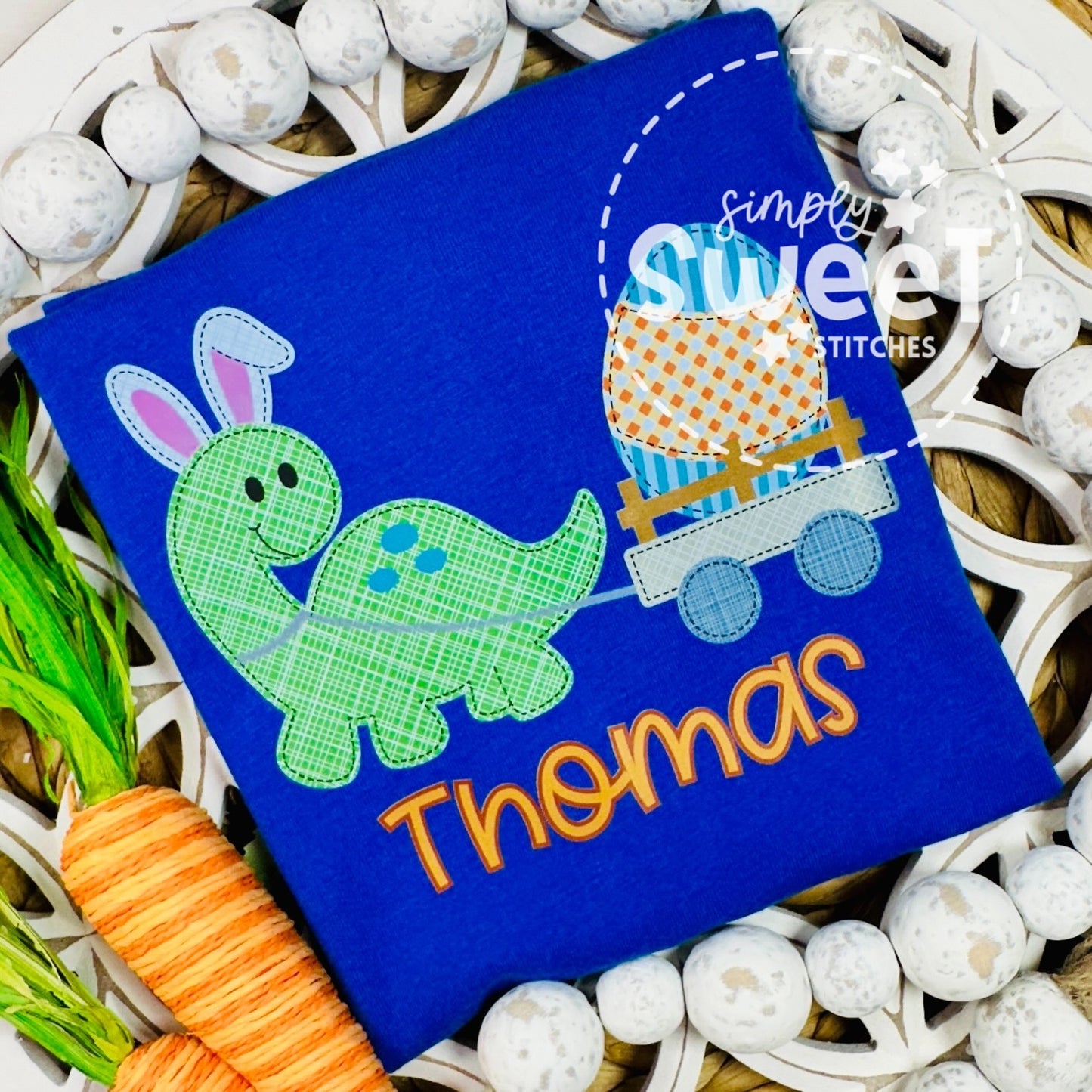 2696 - EASTER DINO WITH EGG BOY - HEAT PRESS CHILD SHIRT