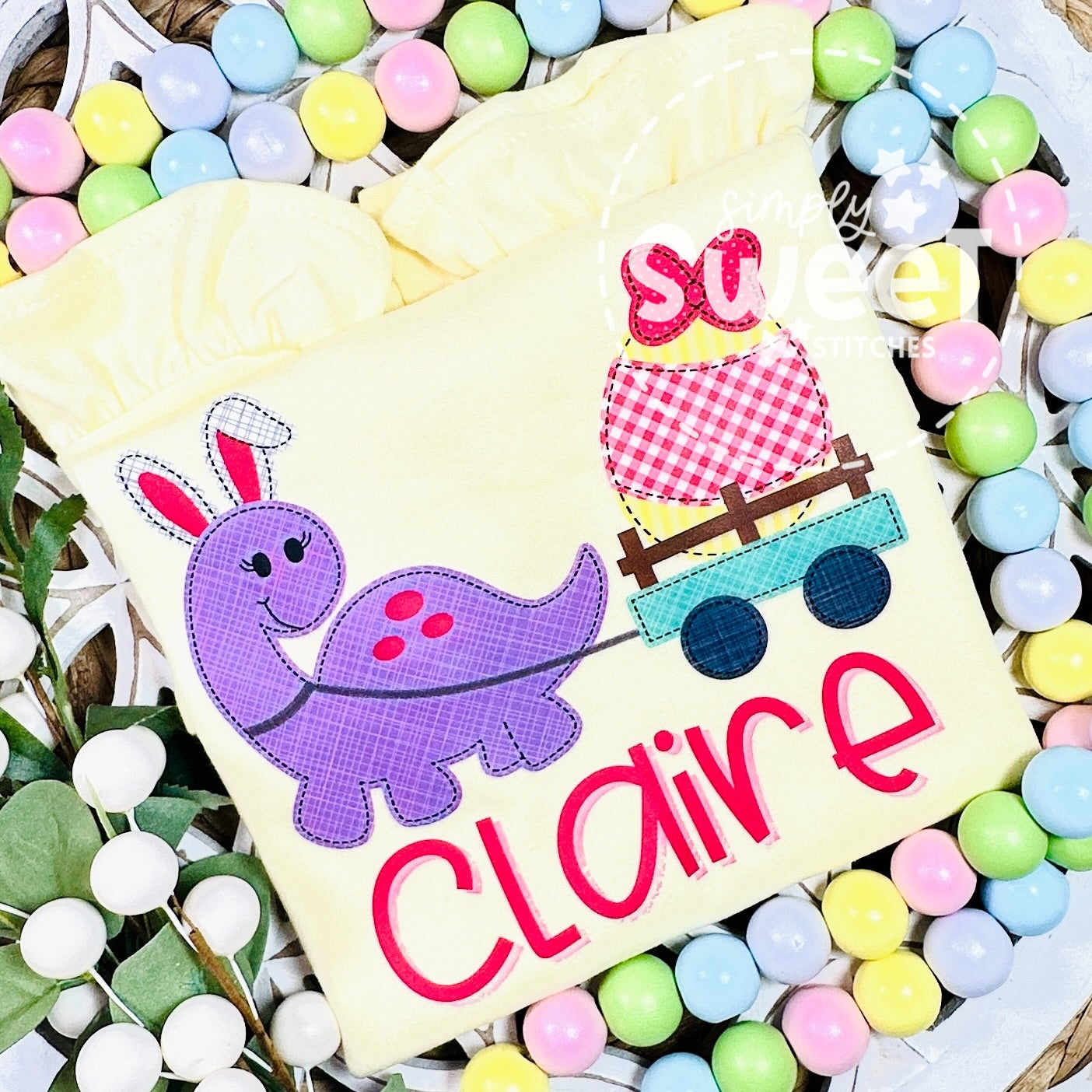 2695 - EASTER DINO WITH EGG GIRL - HEAT PRESS CHILD SHIRT