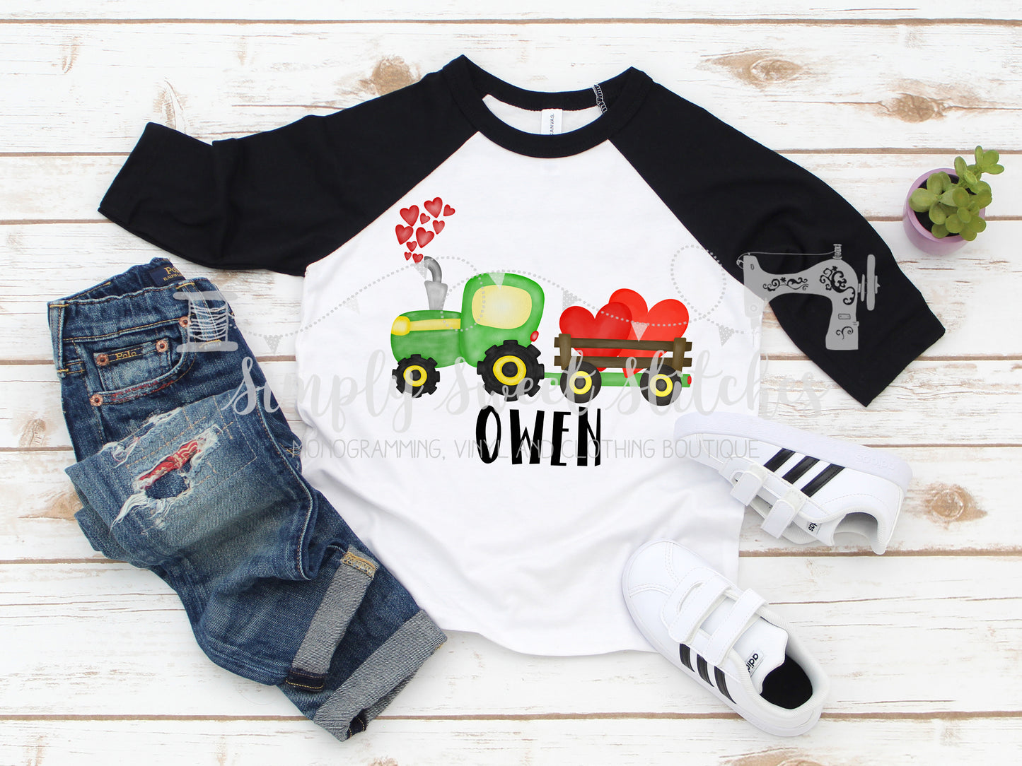 1059 - VALENTINES TRACTOR - HEAT PRESS CHILD SHIRT
