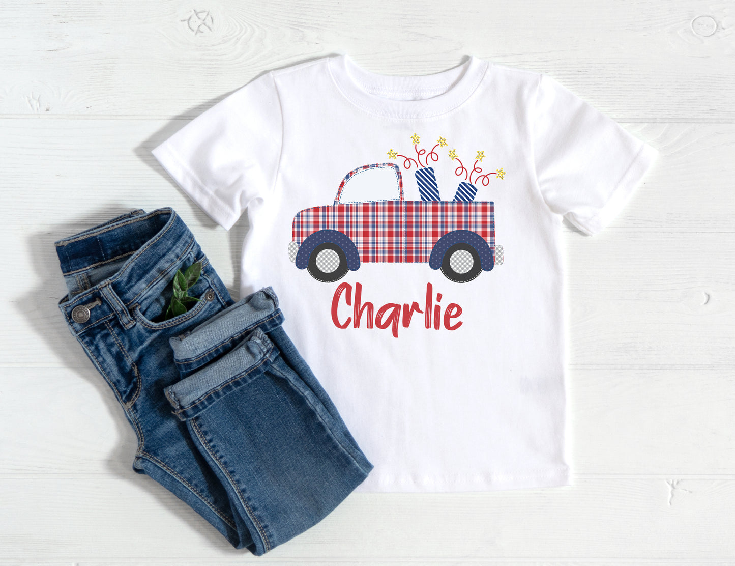 1409 - PATRIOTIC PLAID TRUCK - HEAT PRESS CHILD SHIRT