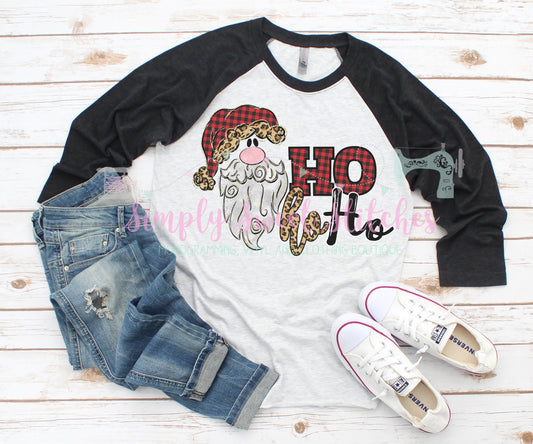 1412 - CHRISTMAS HO HO HO LEOPARD PRINT - HEAT PRESS ADULT SHIRT