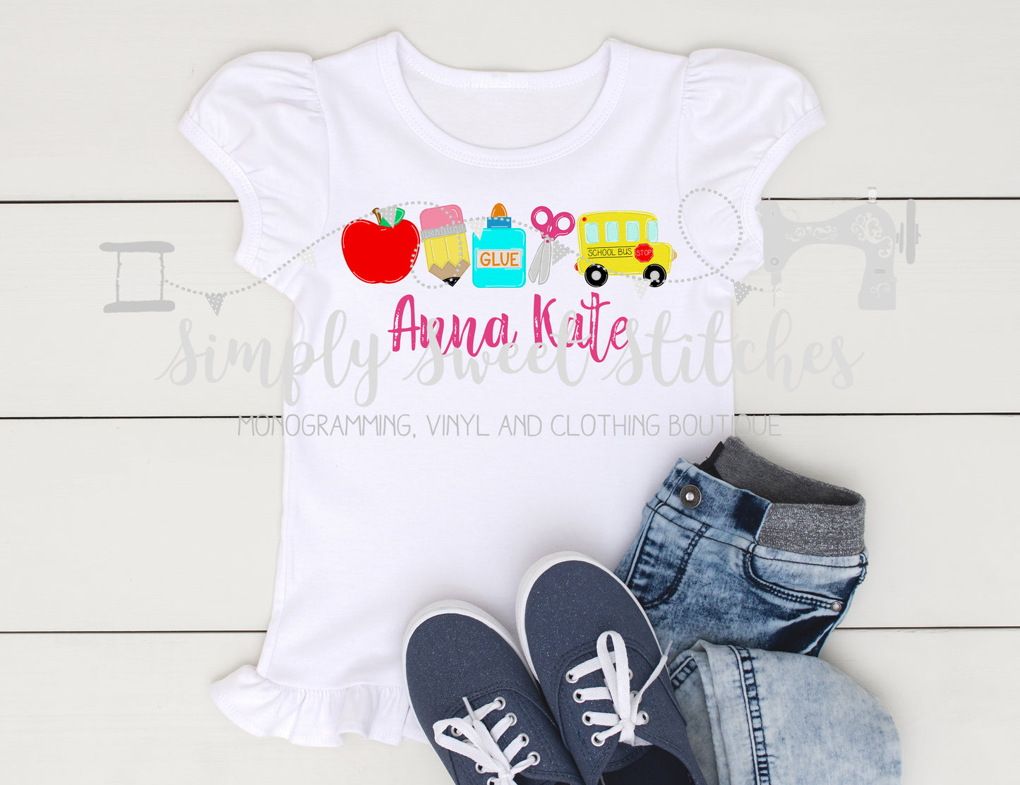 1477 - GIRL SCHOOL SUPPLIES - HEAT PRESS CHILD SHIRT