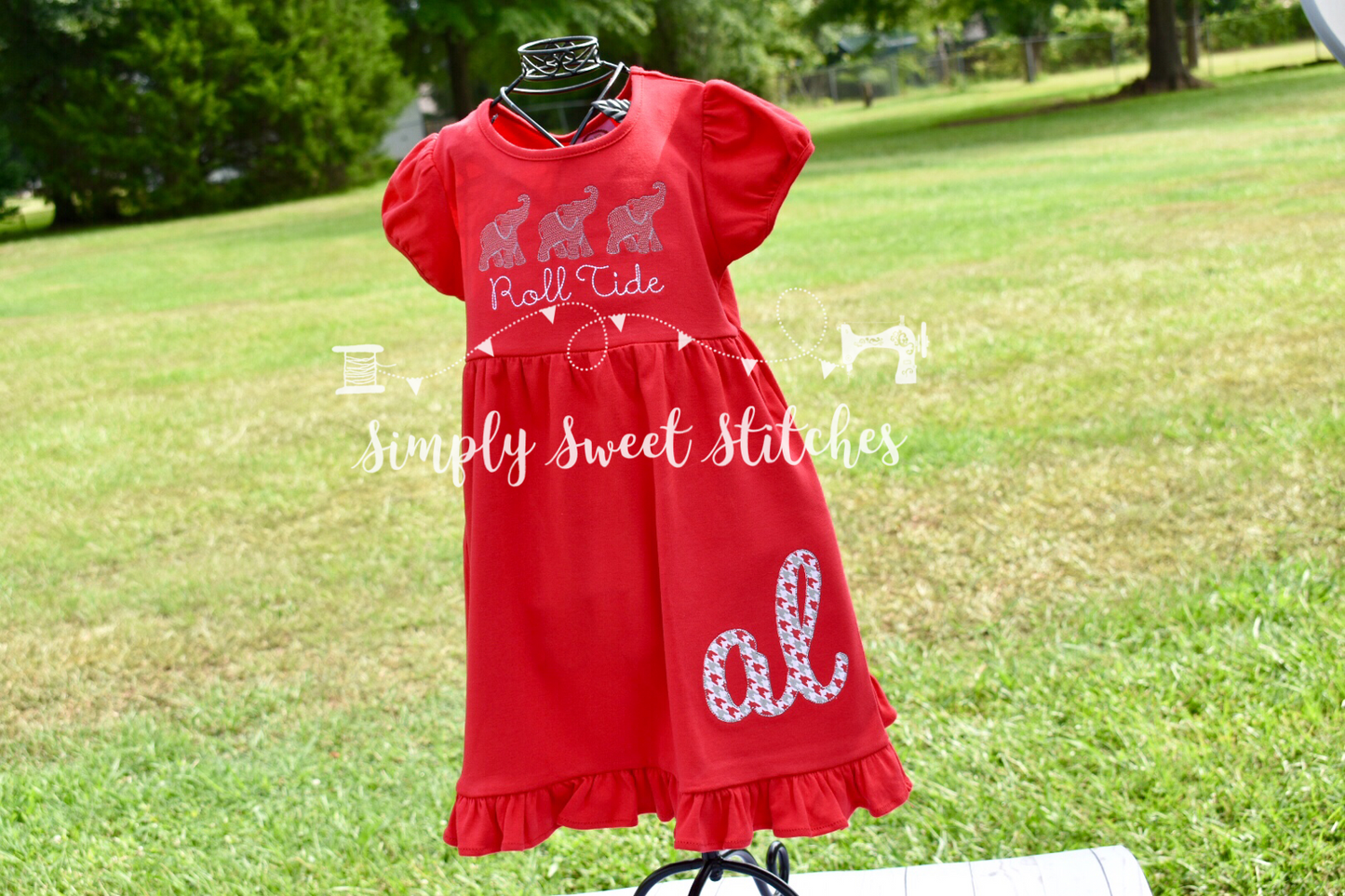 1108 - "AL" WITH ELEPHANT TRIO - SKETCH / APPLIQUE EMPIRE DRESS