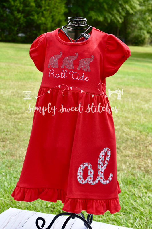 1108 - "AL" WITH ELEPHANT TRIO - SKETCH / APPLIQUE EMPIRE DRESS