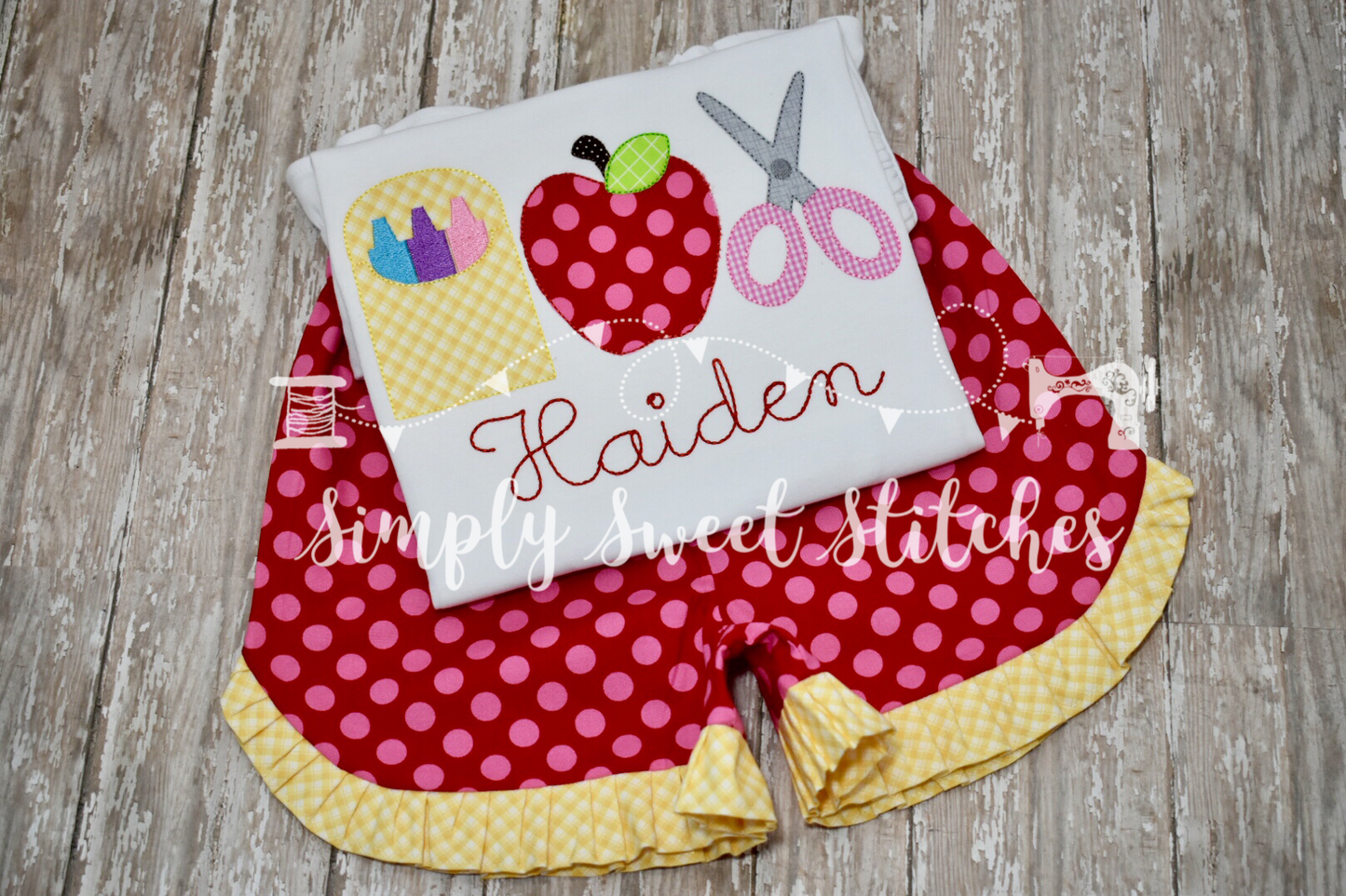 1112 - SCHOOL SUPPLIES TRIO - APPLIQUE CHILD SHIRT