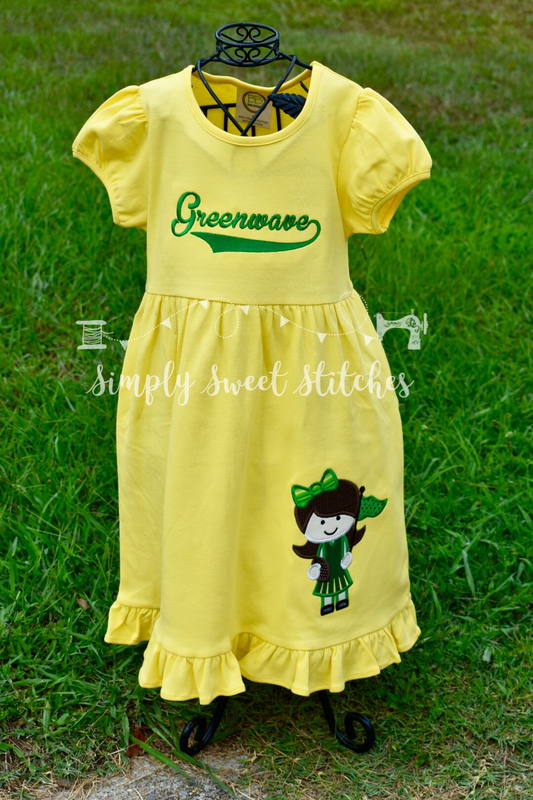 1103 - GREENWAVE CHEERLEADER - APPLIQUE EMPIRE DRESS