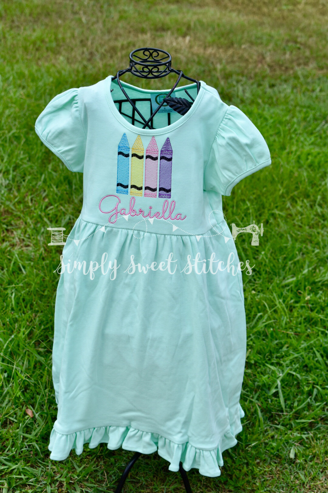 1104 - CRAYON RUFFLE - EMBROIDERY EMPIRE DRESS