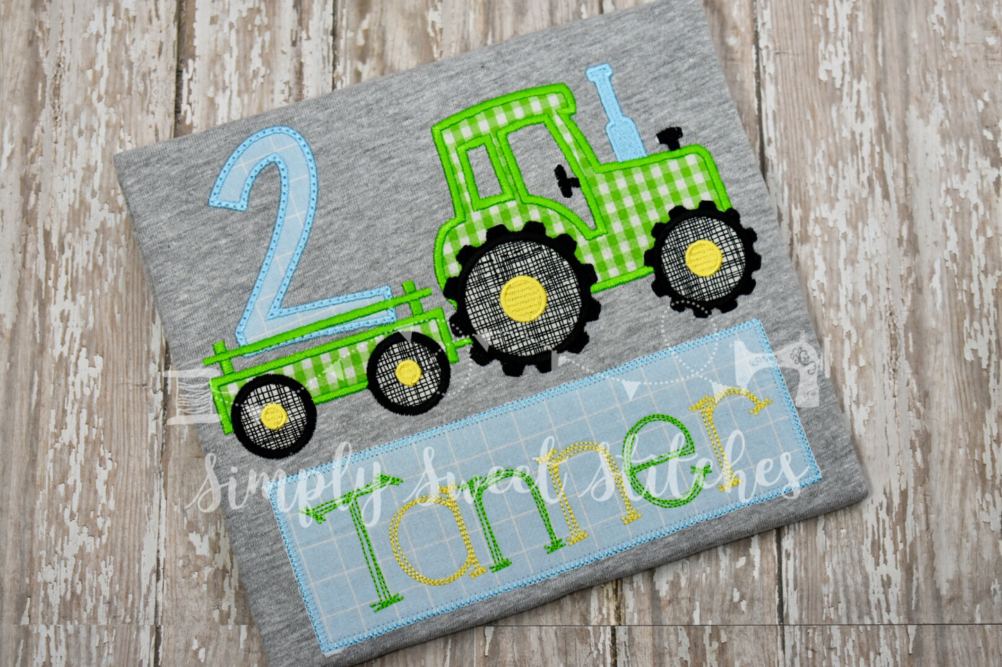 1113 - TRACTOR WITH TRAILER BIRTHDAY NUMBER - APPLIQUE CHILD SHIRT