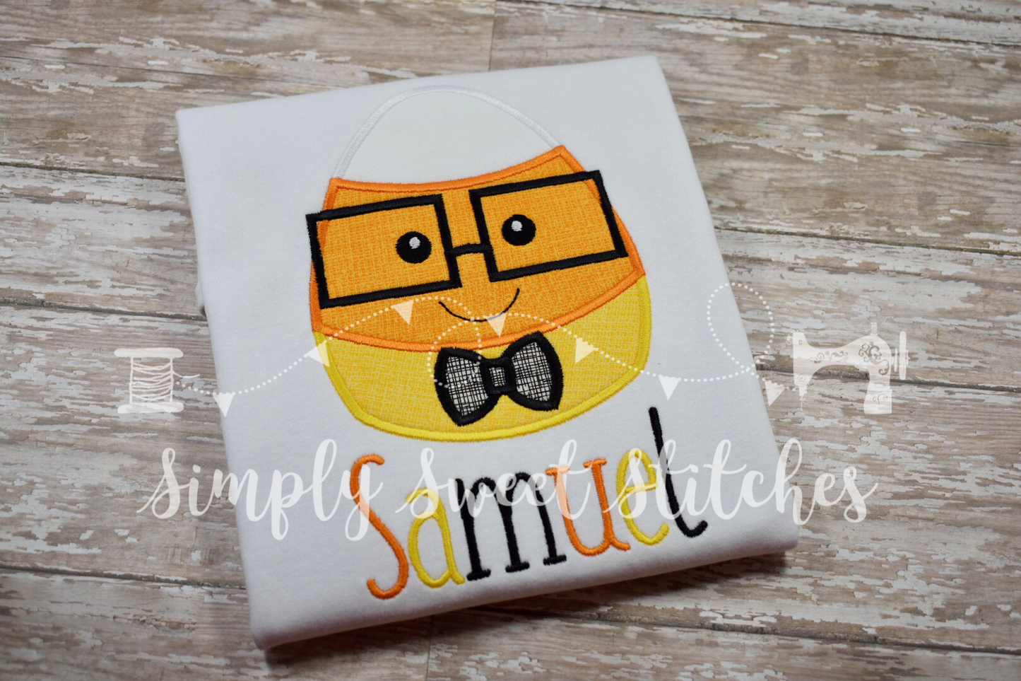 1099 - CANDY CORN BOY WITH GLASSES - APPLIQUE CHILD SHIRT