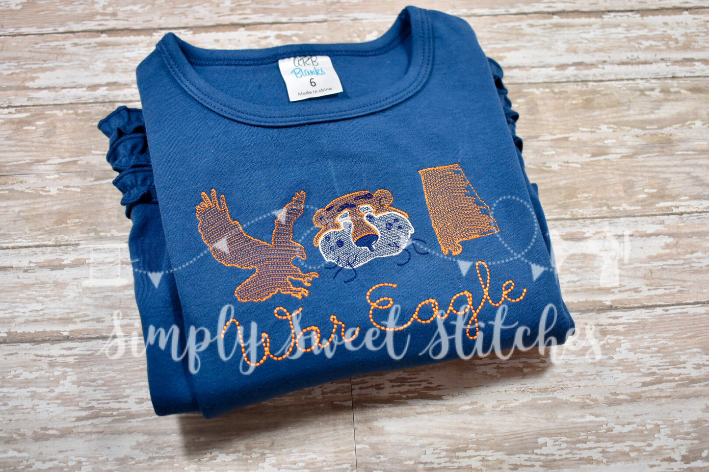 1129 - AUBURN TIGER, EAGLE, STATE TRIO - SKETCH CHILD SHIRT