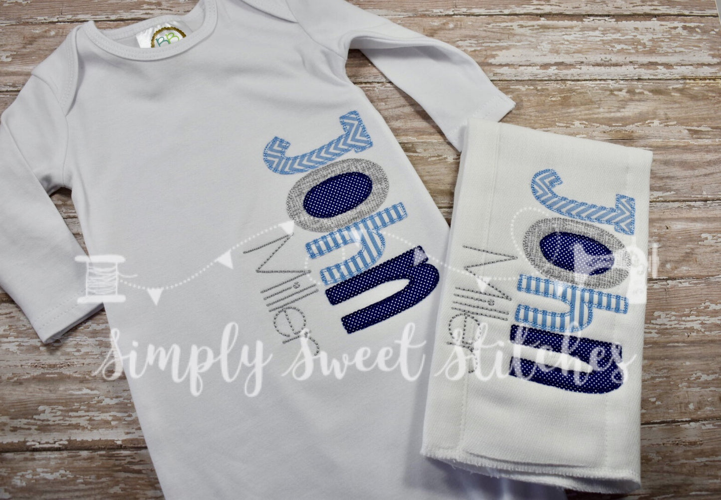 1029 - BOY NAME - APPLIQUE BABY GOWN