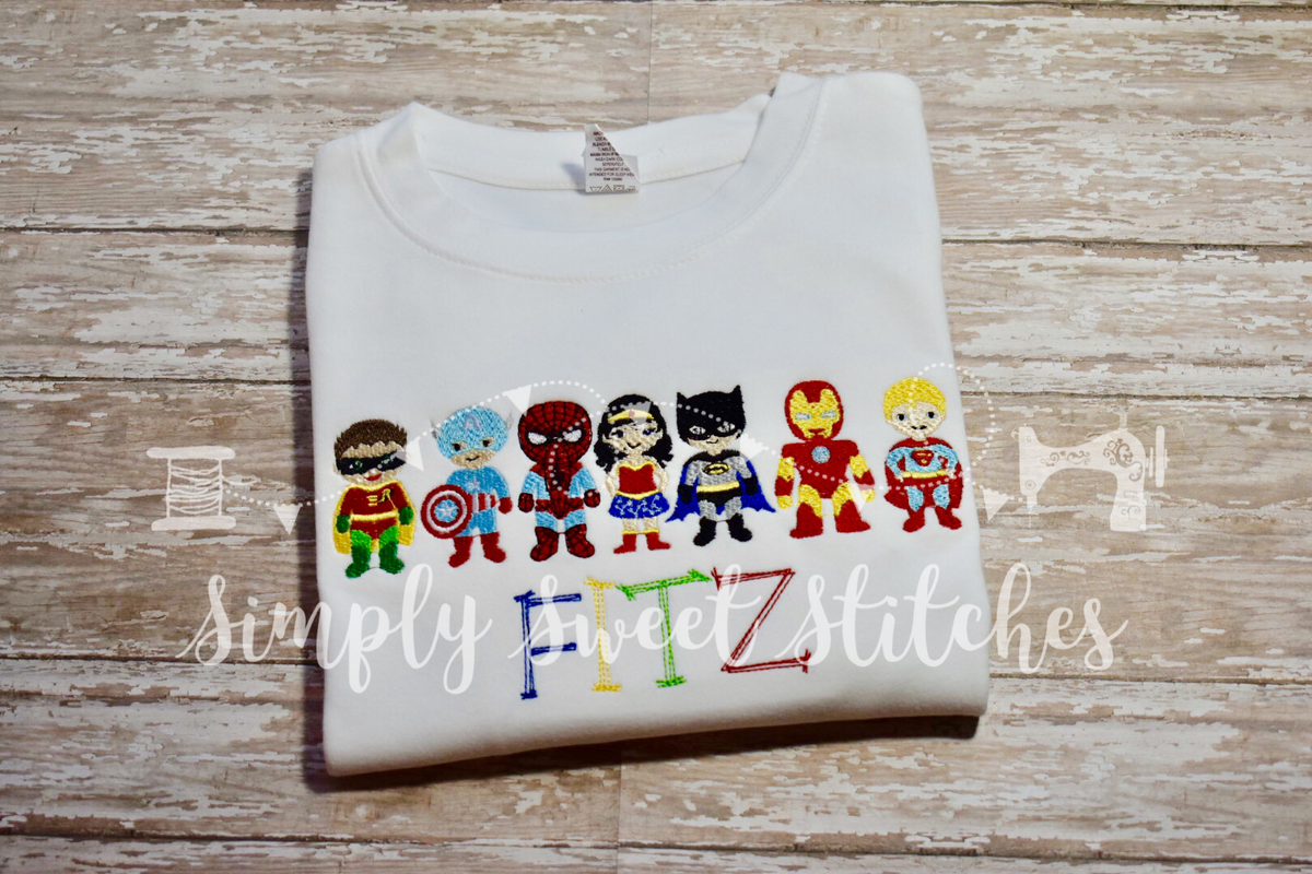 1663 - SUPERHERO LINEUP - SKETCH CHILD SHIRT