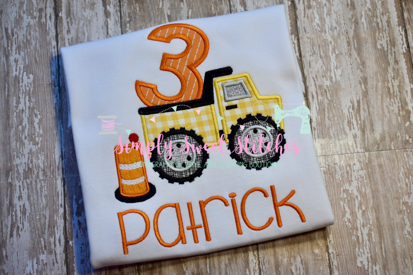 1370 - DUMP TRUCK BIRTHDAY NUMBER - APPLIQUE CHILD SHIRT