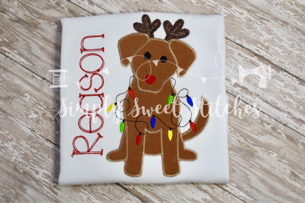 1154 - CHRISTMAS DOG WITH LIGHTS - APPLIQUE CHILD SHIRT