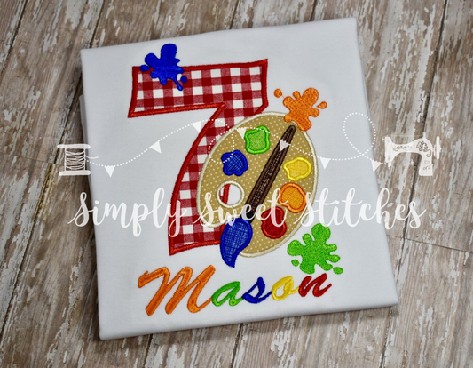 1079 - PAINT PARTY BIRTHDAY NUMBER - APPLIQUE CHILD SHIRT