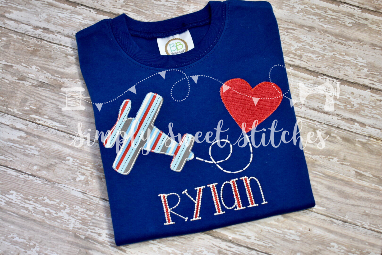 1320 - VALENTINE AIRPLANE - APPLIQUE CHILD SHIRT