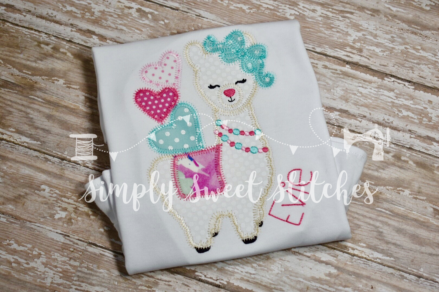1324 - VALENTINE'S DAY LLAMA LOVE - APPLIQUE CHILD SHIRT