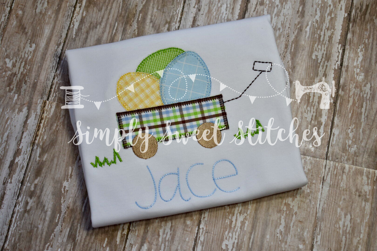 1167 - EASTER WAGON WITH EGGS - APPLIQUE CHILD SHIRT