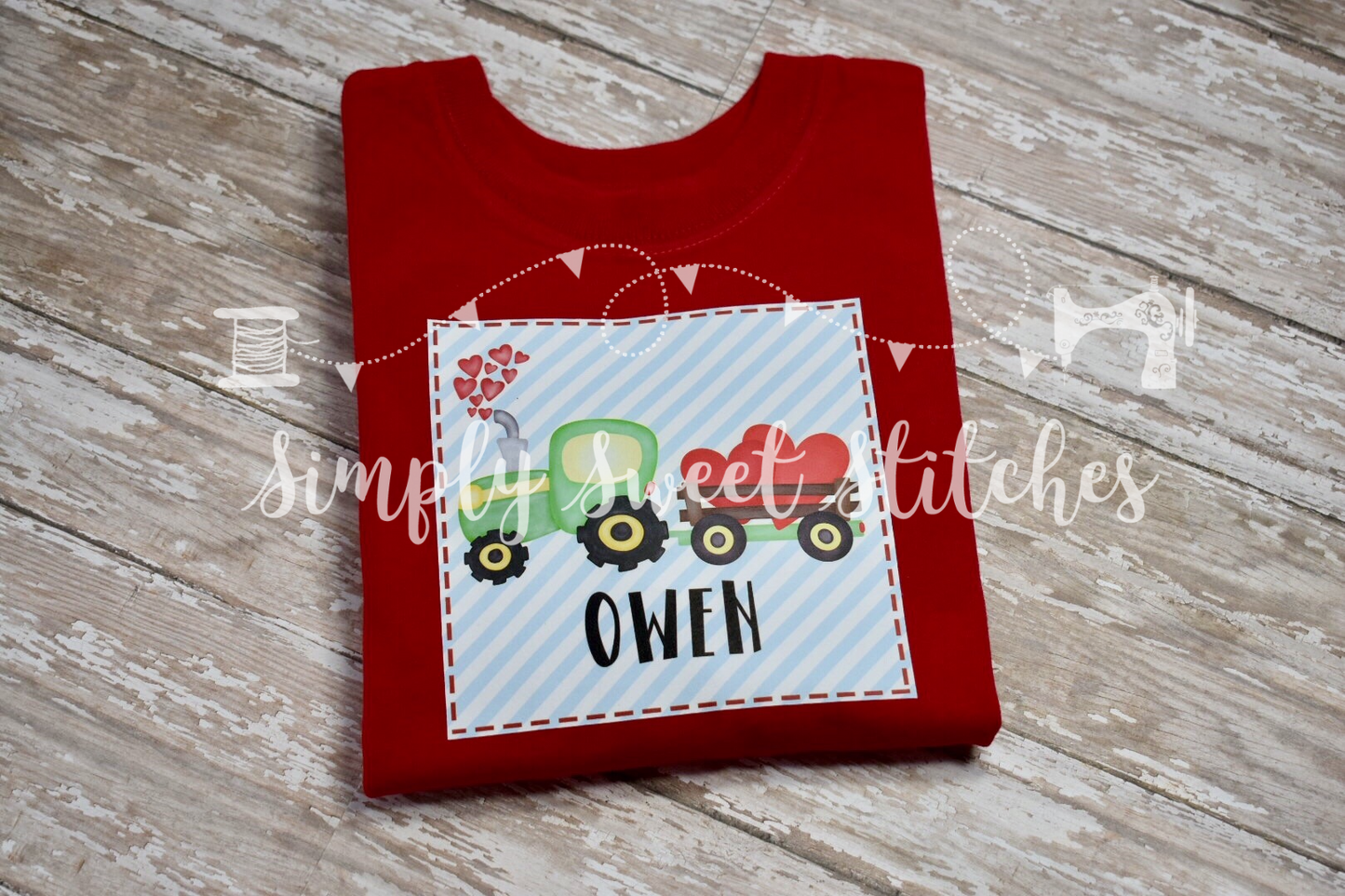 1058 - VALENTINES TRACTOR - HEAT PRESS CHILD SHIRT