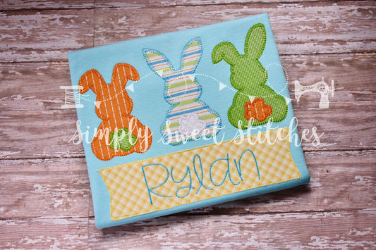 1365 - EASTER BUNNY TAILS TRIO - APPLIQUE CHILD SHIRT