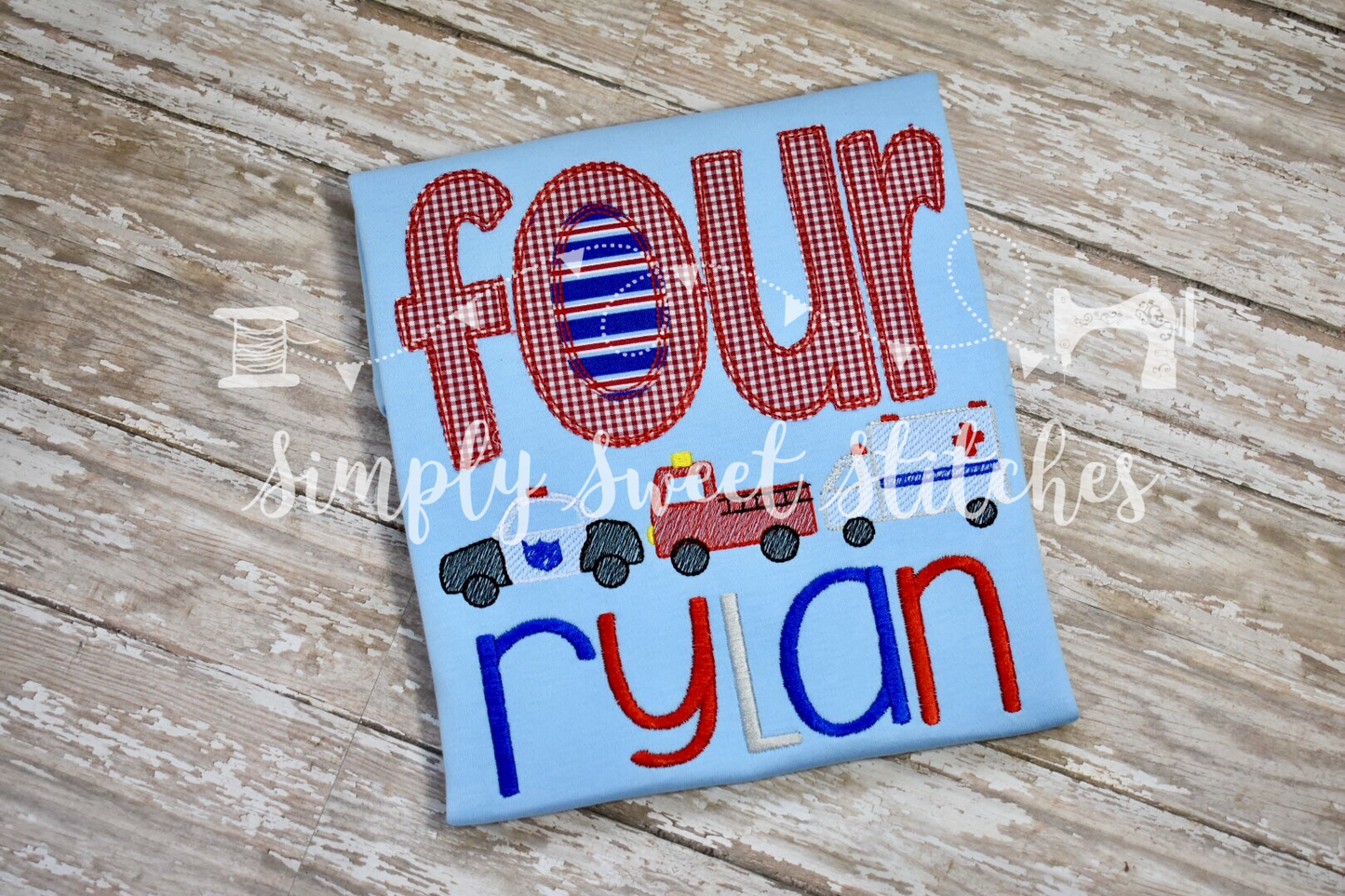 1173 - FIRST RESPONDERS TRIO BIRTHDAY - APPLIQUE CHILD SHIRT