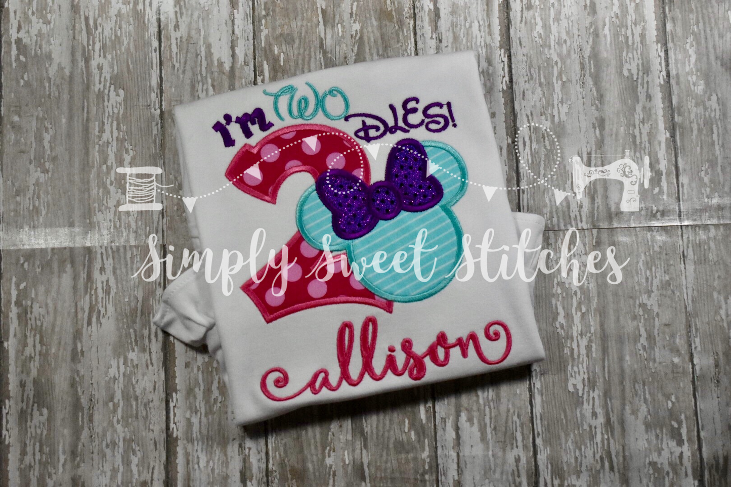 1964 - MOUSE GIRL TWODLES BIRTHDAY NUMBER - APPLIQUE CHILD SHIRT