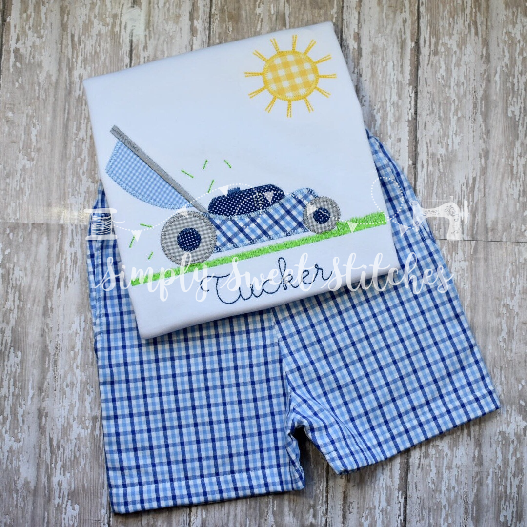 1346 - BOY LAWNMOWER WITH SUNSHINE - APPLIQUE CHILD SHIRT