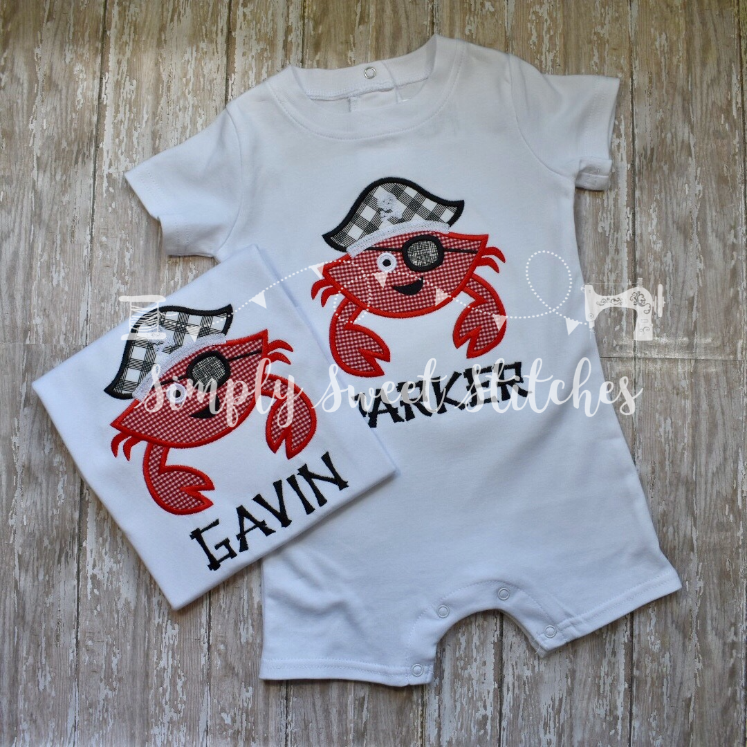 1037 - PIRATE CRAB - APPLIQUE CHILD SHIRT