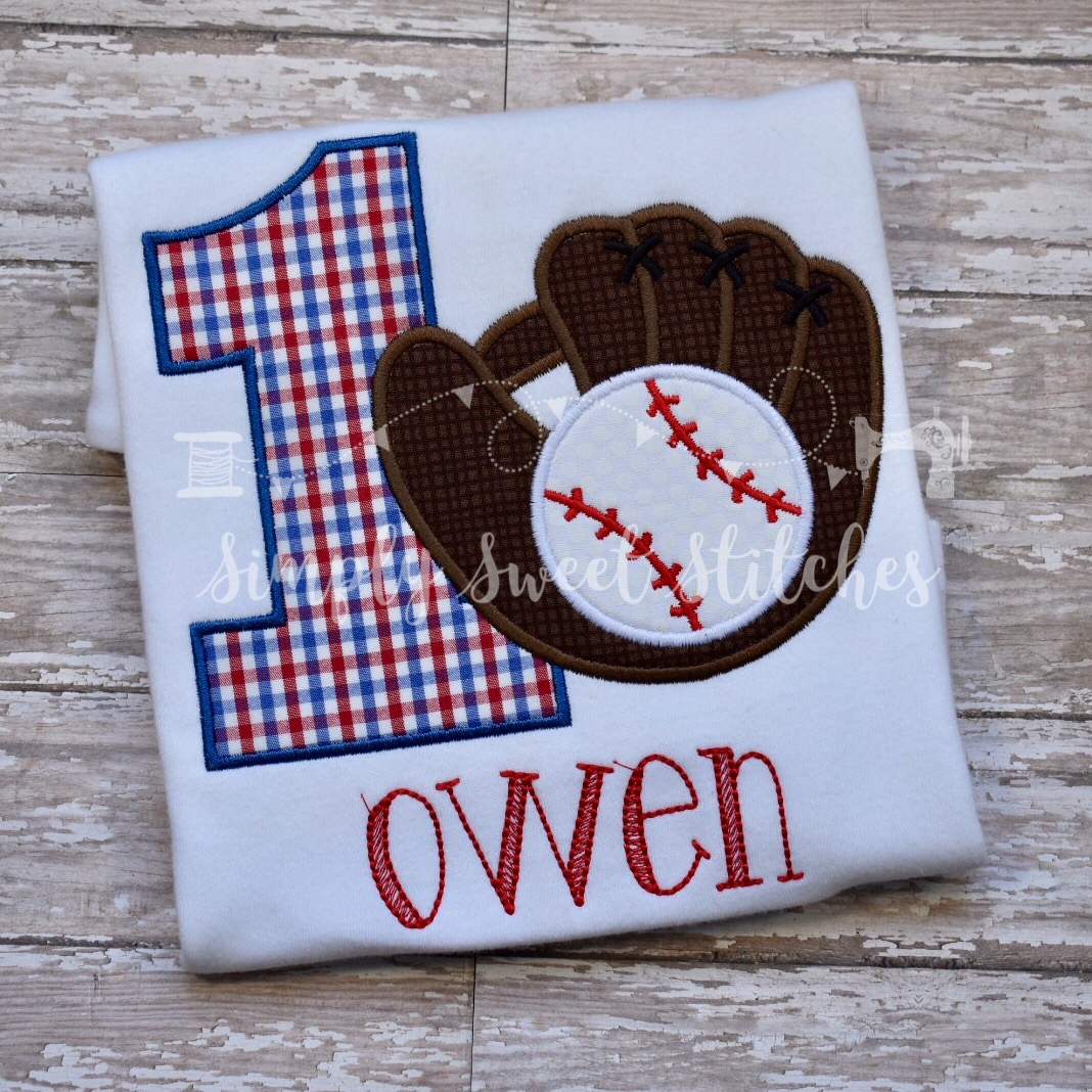 1380 - BASEBALL BIRTHDAY NUMBER - APPLIQUE CHILD SHIRT