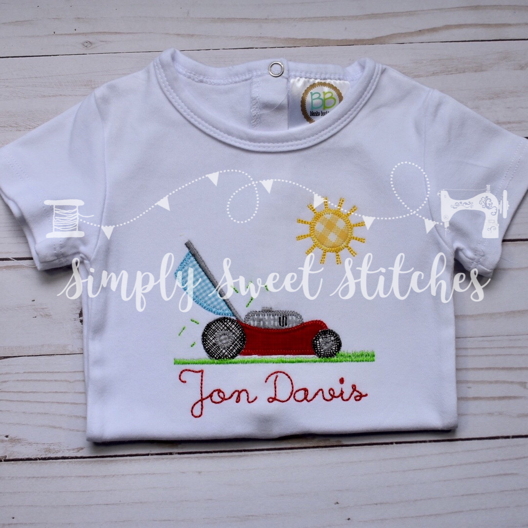1346 - BOY LAWNMOWER WITH SUNSHINE - APPLIQUE CHILD SHIRT