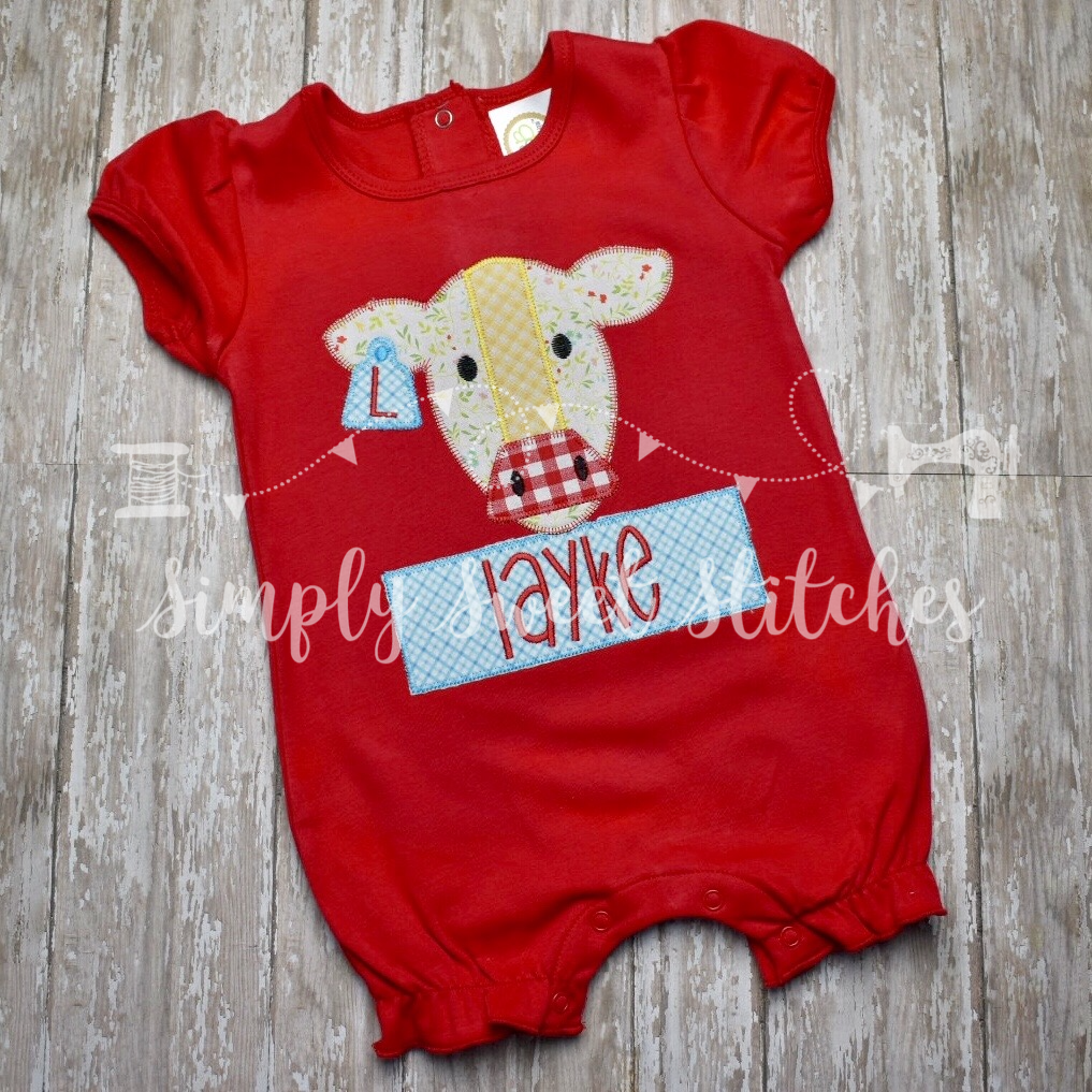 1030 - GIRL FARM COW - APPLIQUE CHILD SHIRT