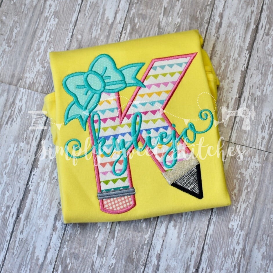 1481 - GIRL PENCIL ALPHABET - APPLIQUE CHILD SHIRT