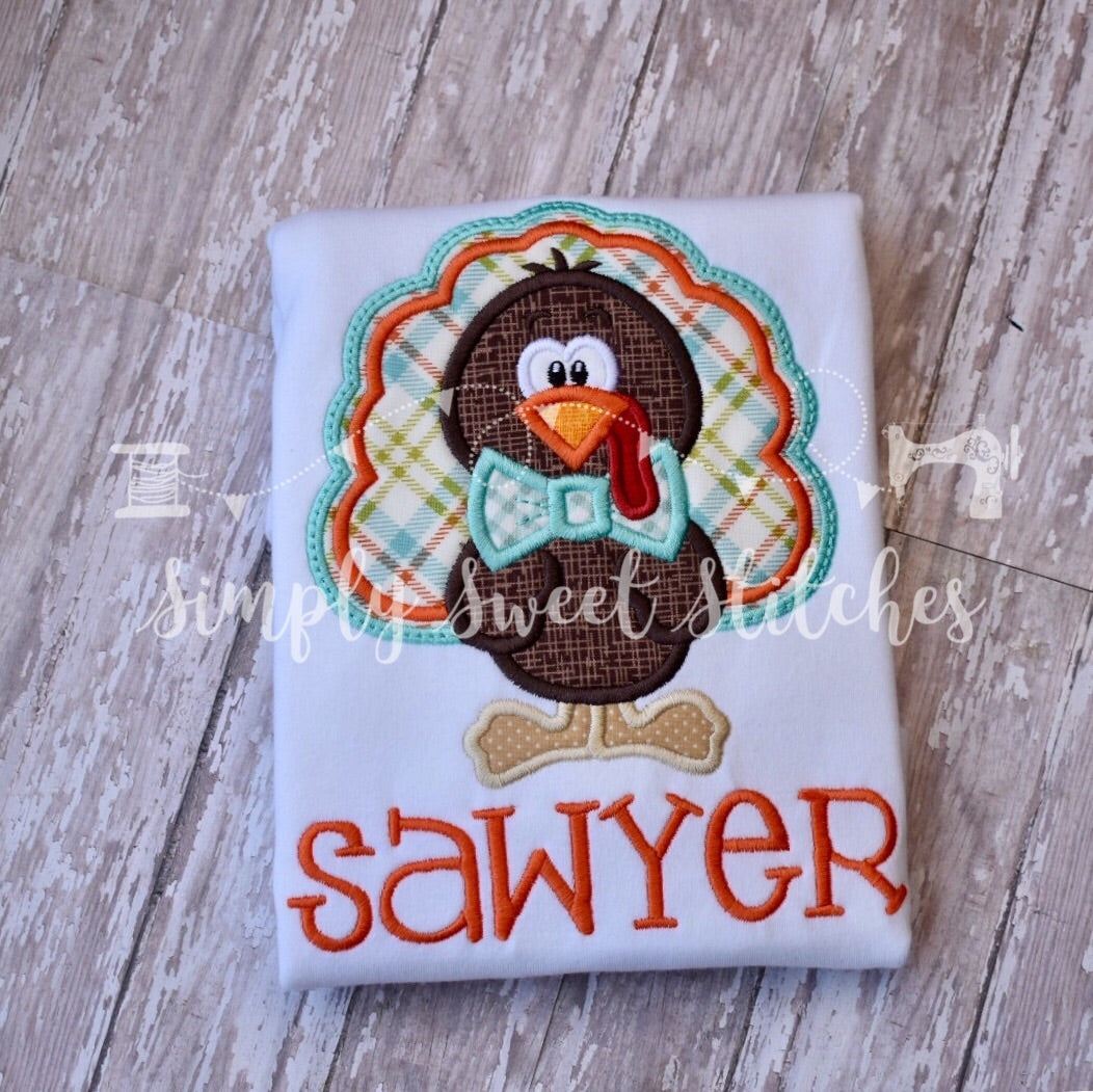 1121 - BOY TURKEY WITH BOW TIE - APPLIQUE CHILD SHIRT