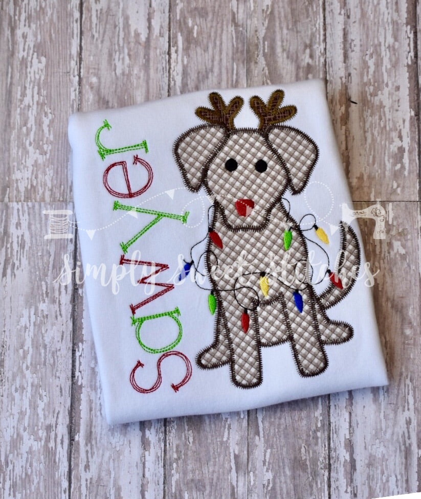 1154 - CHRISTMAS DOG WITH LIGHTS - APPLIQUE CHILD SHIRT