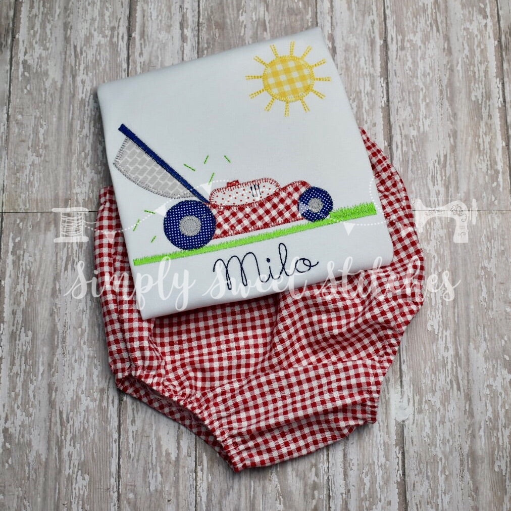 1346 - BOY LAWNMOWER WITH SUNSHINE - APPLIQUE CHILD SHIRT