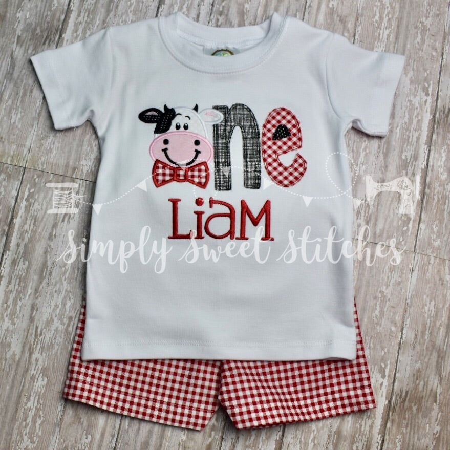 1475 - COW "ONE" BIRTHDAY - APPLIQUE CHILD SHIRT