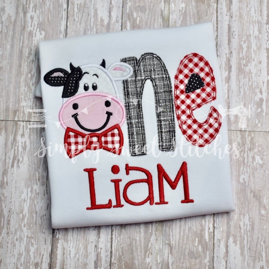 1475 - COW "ONE" BIRTHDAY - APPLIQUE CHILD SHIRT