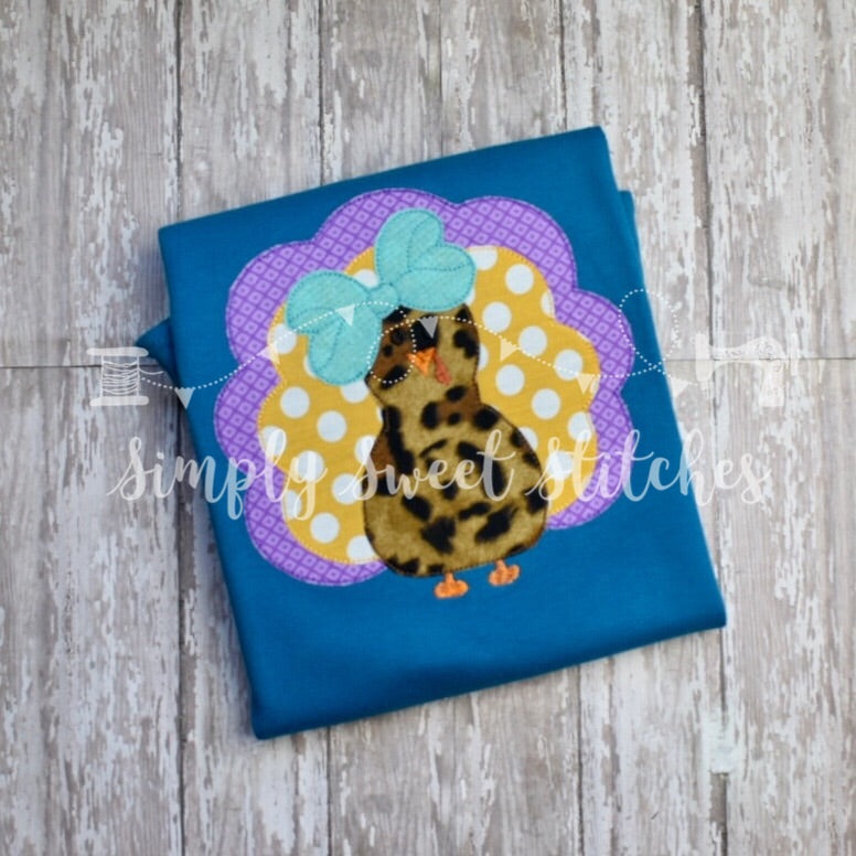 1179 - CHEETAH GIRLY TURKEY WITH BIG BOW - APPLIQUE CHILD SHIRT