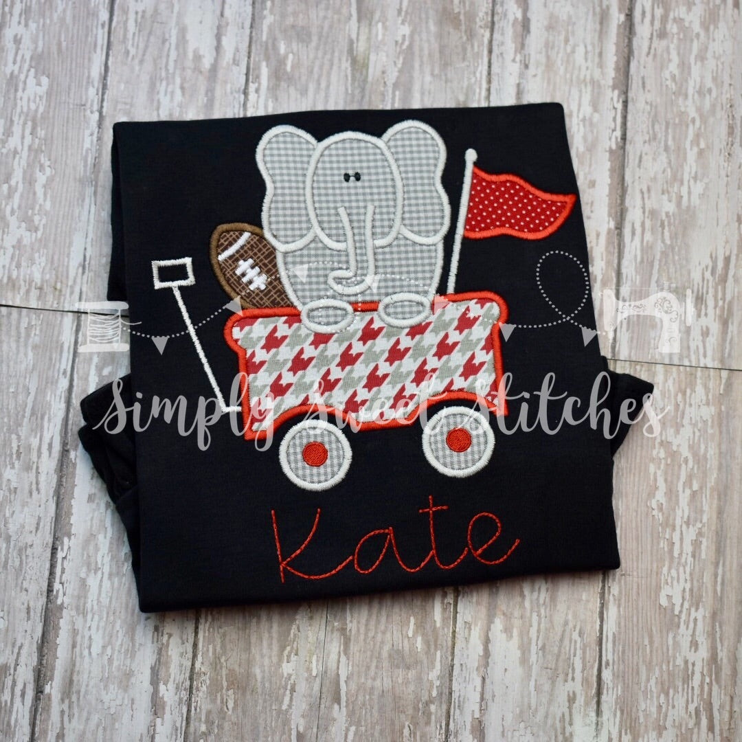 1045 - FOOTBALL ELEPHANT IN A WAGON - APPLIQUE CHILD SHIRT