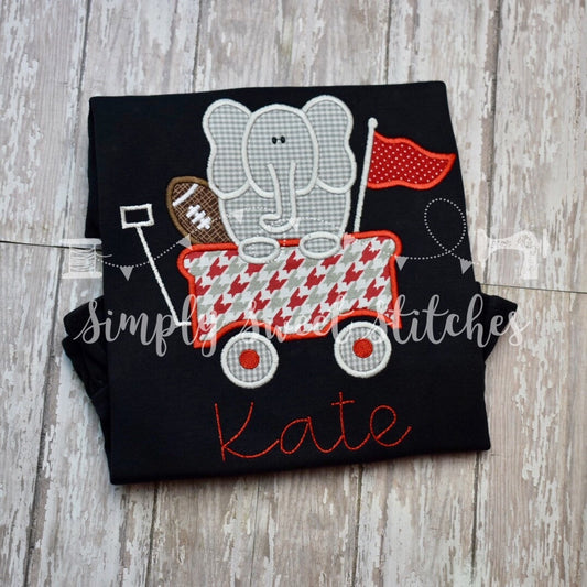 1045 - FOOTBALL ELEPHANT IN A WAGON - APPLIQUE CHILD SHIRT