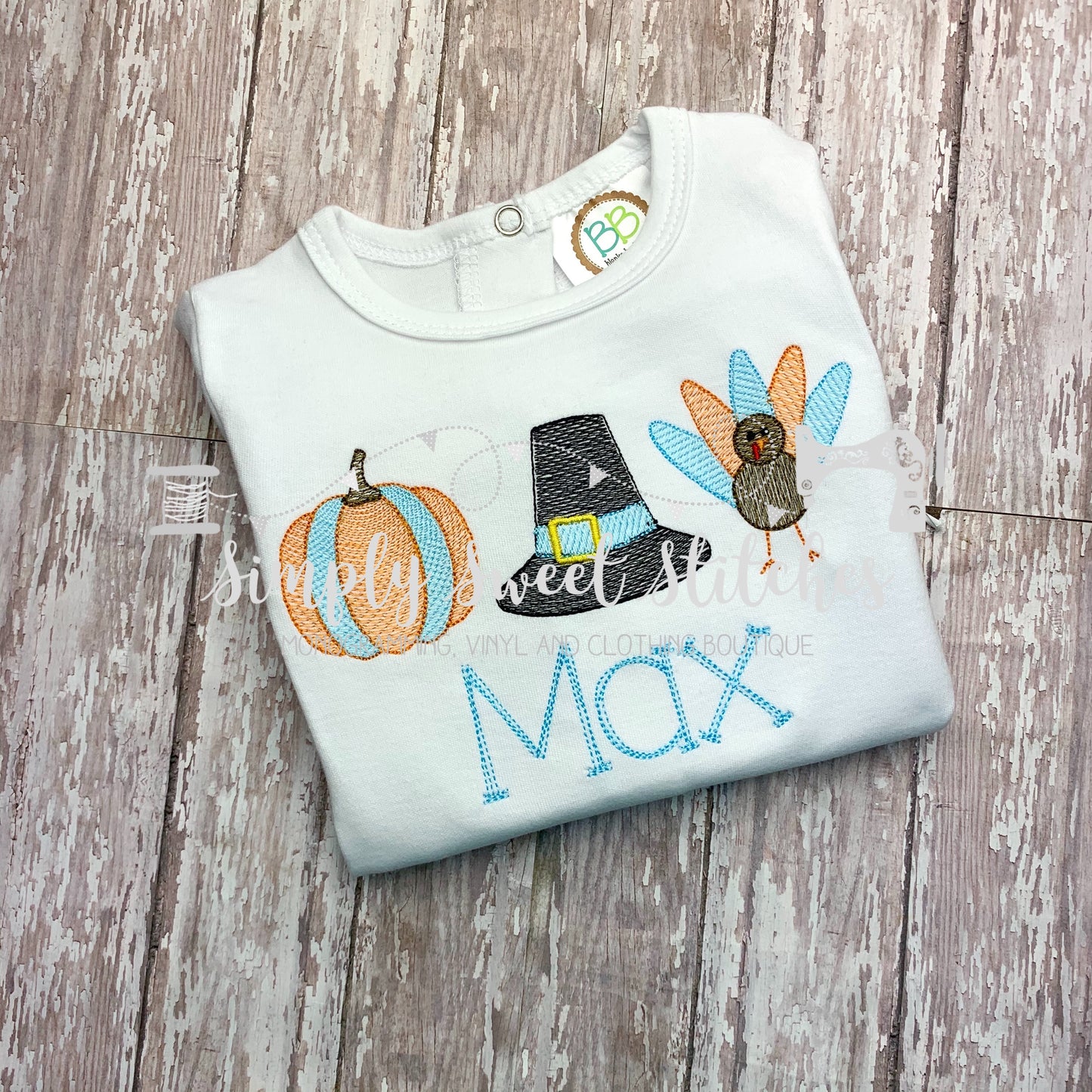 1237 - PUMPKIN, PILGRIMS AND TURKEY TRIO - SKETCH CHILD SHIRT