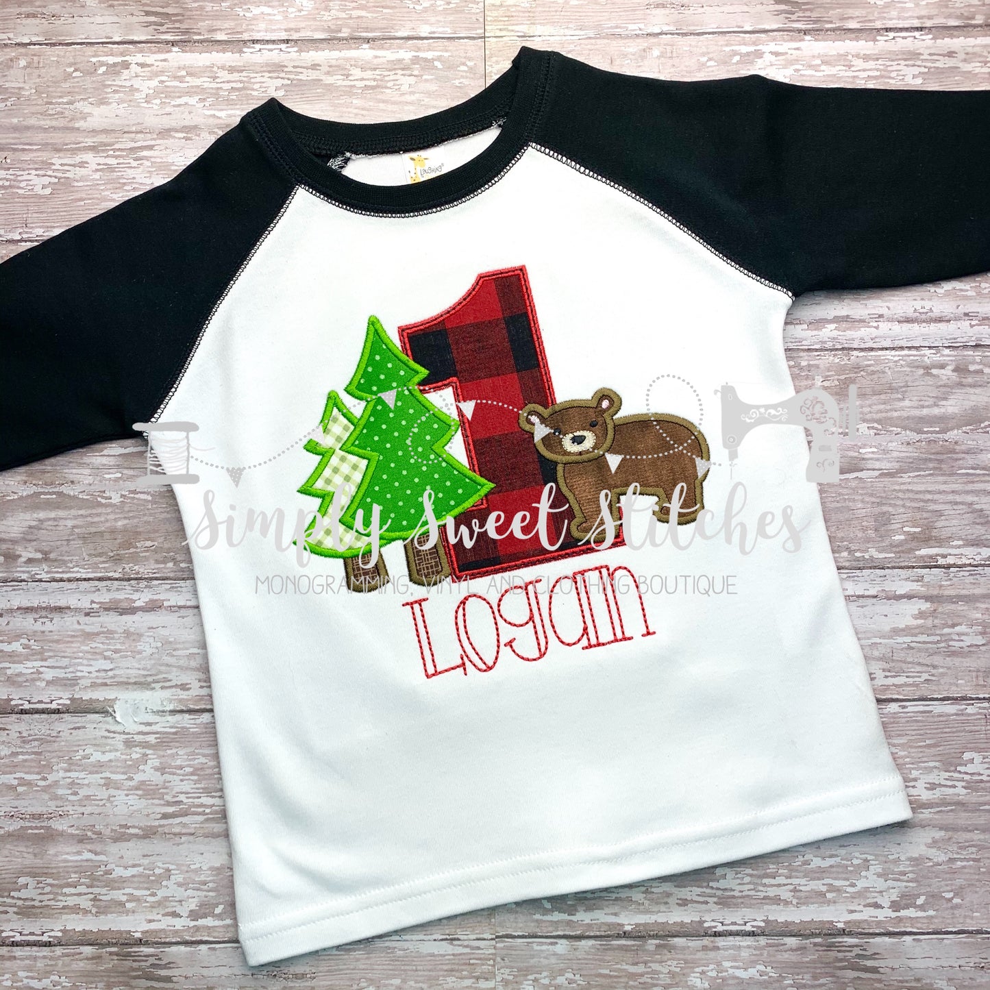 1243 - FOREST BEAR BIRTHDAY NUMBER - APPLIQUE CHILD SHIRT