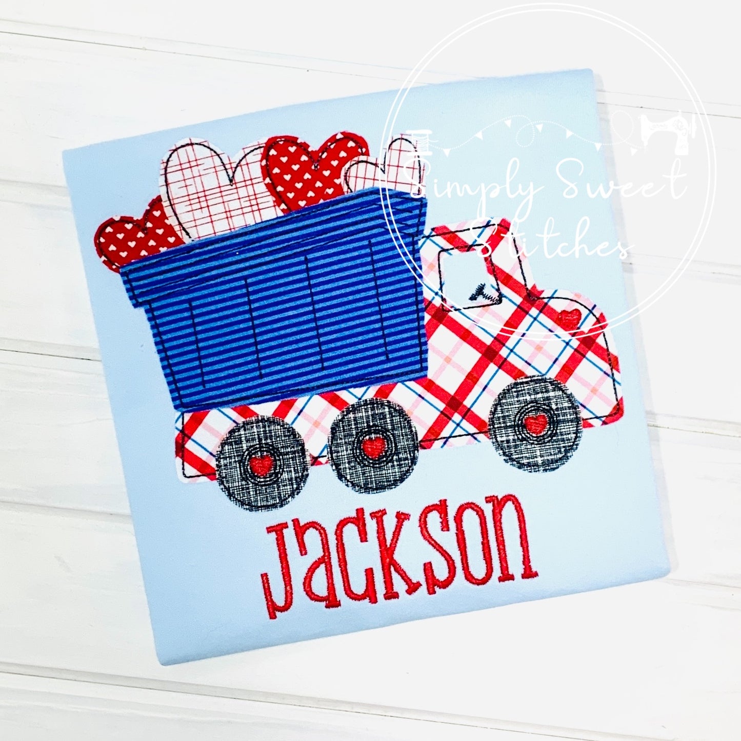 2238 - DUMP TRUCK WITH HEARTS - APPLIQUE CHILD SHIRT