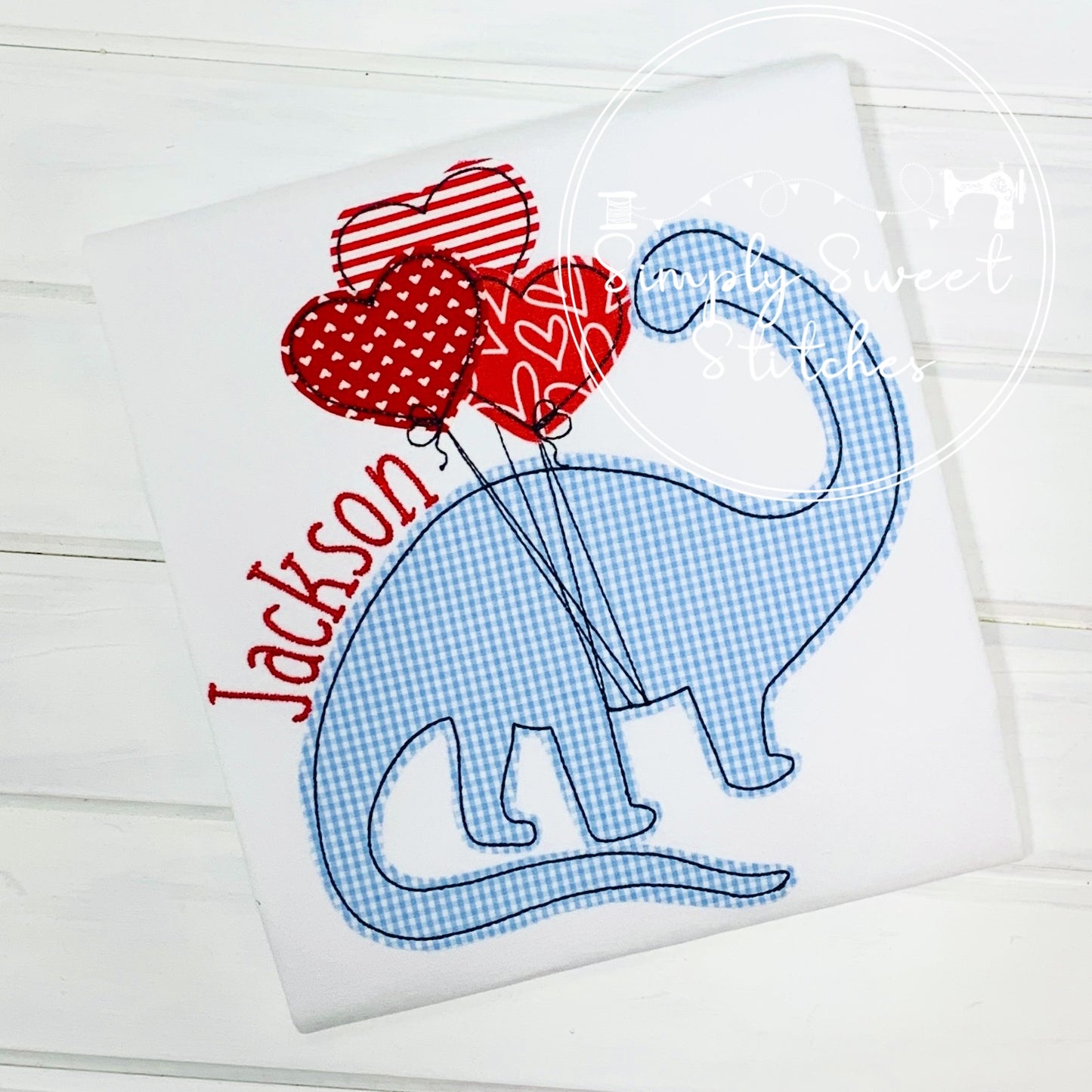 1485 - VALENTINE DINOSAUR - APPLIQUE CHILD SHIRT